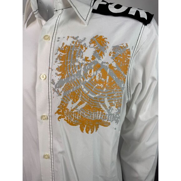 Zeuz Mens Button-Up Shirt With Eagle Graphic & FOR Text On Shoulder M 100% Cotto - Picture 7 of 16